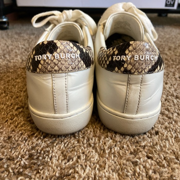 Tory Burch Cream and Black Logo Sneakers with snake skin trim - Picture 5 of 5